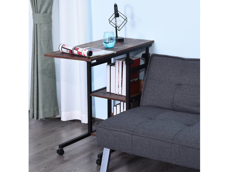  Table d'appoint ulevr réglable en hauteur sur roulettes 80 x 40 cm, 3 niveaux, métal et panneau de bois composite marron  - Conforama D