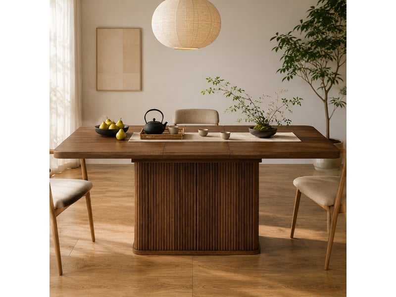  Table de salle à manger extensible avec rangement dissimulé et portes, pour salle à manger, mdf et métal marron  - Conforama B