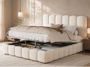 Lit coffre 140x190 cm <strong>LEYTN</strong>  <strong></strong> coloris beige