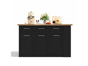 Îlot de cuisine 150 × 90 × 90 cm noir et naturel, mdf, plateau effet bois, table extensible 96 cm et nombreux rangements