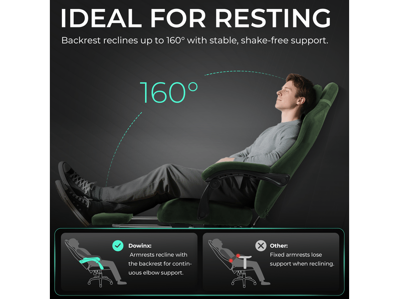  Fauteuil gaming ergonomique – massage – velours – assise épaisse – repose-pieds – accoudoirs – dossier inclinable jusqu’à 160° – vert  - Conforama B