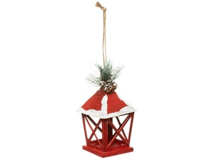 Sujet de noël en cagette métal lanterne rouge branche