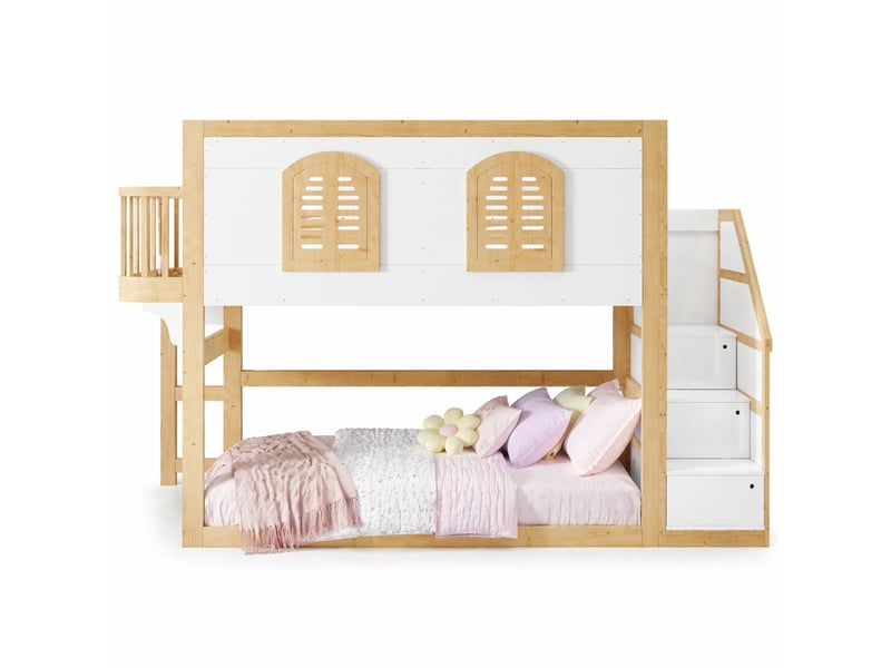  Modenvie lit mezzanine enfant 90x200 cm - avec escalier de rangement, espace de jeu - sans matelas - bicolore  - Conforama A