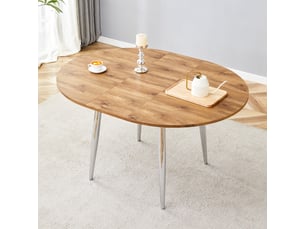 Table à manger ronde extensible 107 à 137x75 cm transformable en ovale plateau mdf pieds métal effet bois