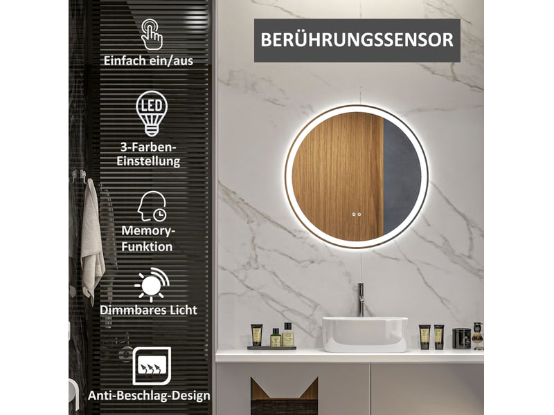  Miroir de salle de bains led 60x60x3 cm tactile avec fonction mémoire métal blanc  - Conforama E