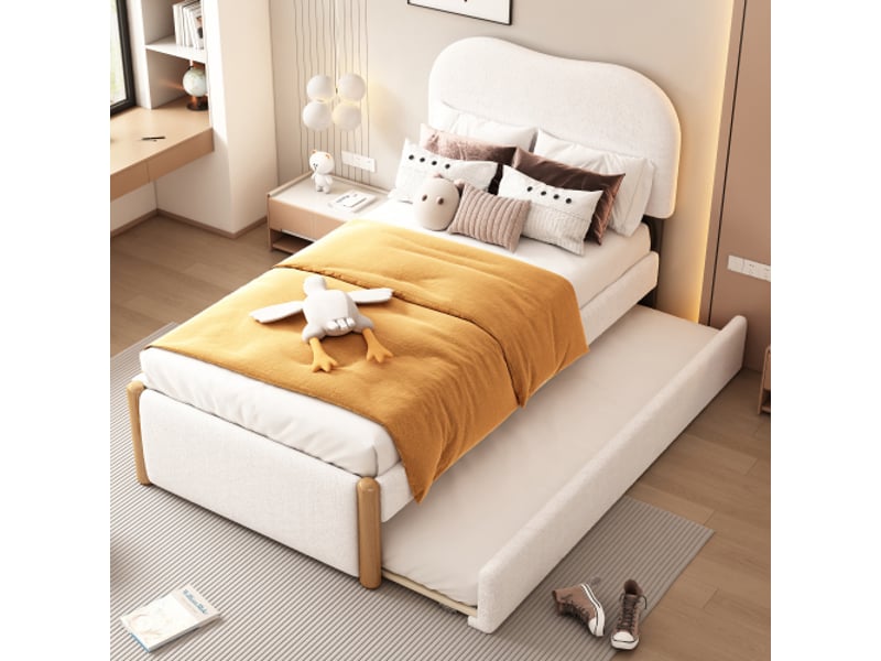  Lit gigogne,lit plat pour enfants en polaire circulaire et mdf 90x200cm,style simple,blanc lit enfant blanc - Conforama B