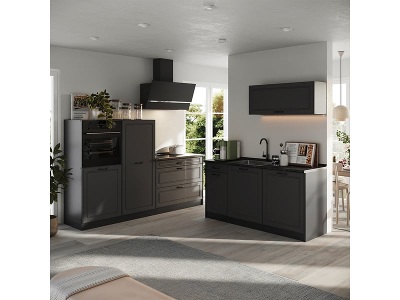  Vicco cuisine, anthracite campagneanthracite, 220cm plan de travail anthracite  - Conforama C