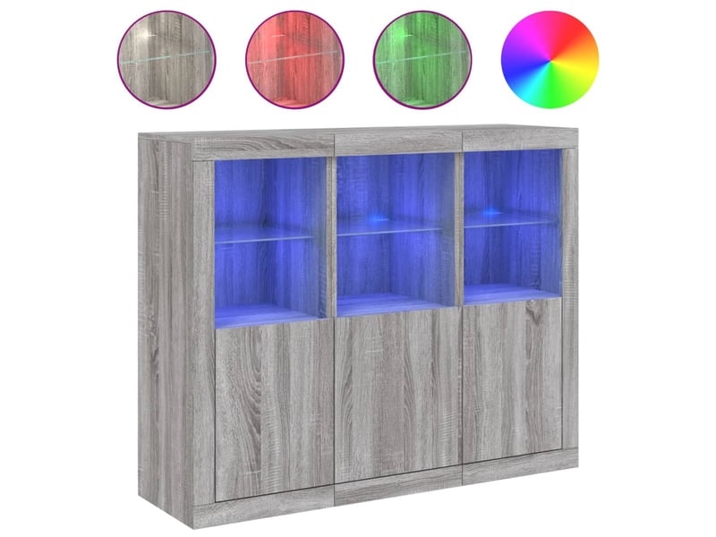  Buffets avec lumières led 3 pcs - bahut - meuble de rangement sonoma gris bois d'ingénierie  - Conforama A