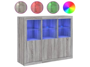Buffets avec lumières led 3 pcs - bahut - meuble de rangement sonoma gris bois d'ingénierie