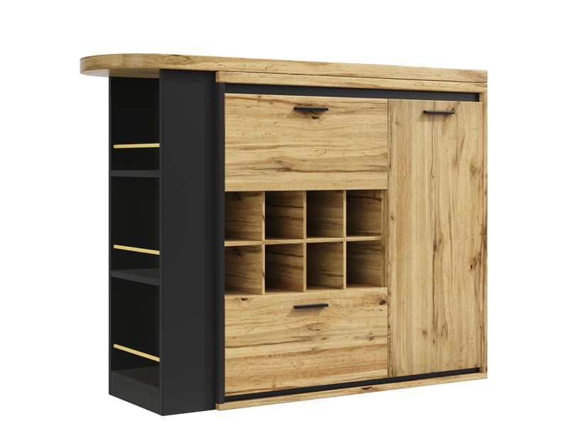  Table extensible 138-220x39x105 cm avec rangement intégré, tiroirs et range-bouteilles, mdf, métal, effet bois  - Conforama R