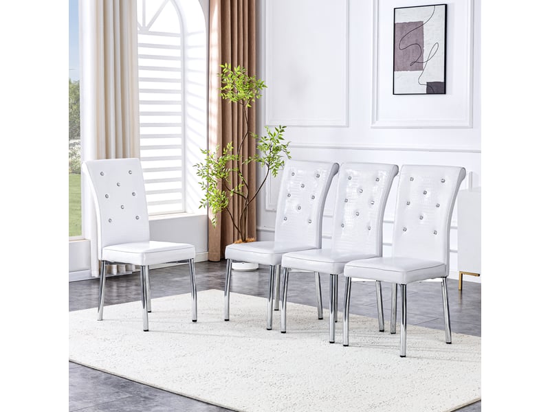 Lot de 4 chaises de salle à manger,à effet crocodile,pvc,blanc  - Conforama B