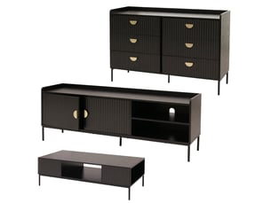 Ensemble de salon hwc-o39, meuble tv, commode, table basse, étagères et tiroirs, mélaminé mdf - aspect bois noir
