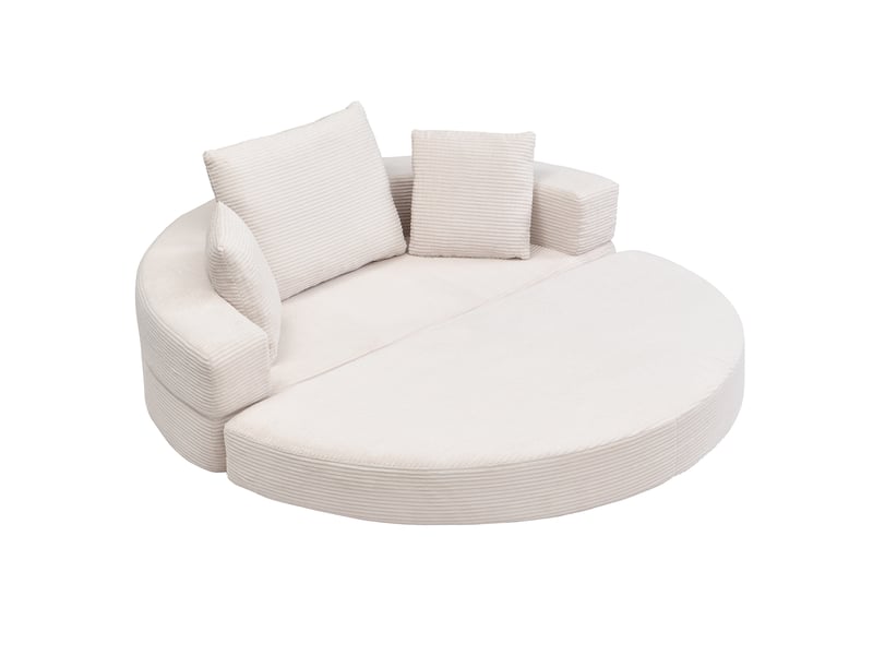  Canapé convertible 2 places avec lit d'appoint, 3 coussins et dossier enveloppant en velours côtelé beige clair 173 × 176 cm  - Conforama A