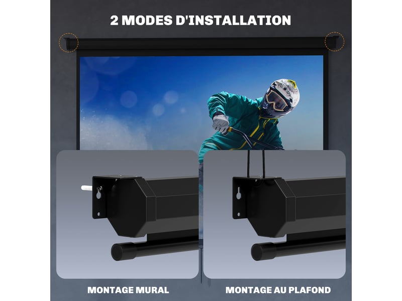  Écran de projection de 84 pouces, écran vidéoprojecteur, 4:3 4k hd, fixation mur ou plafond, noir, 181l x 8p x 138h cm  - Conforama W