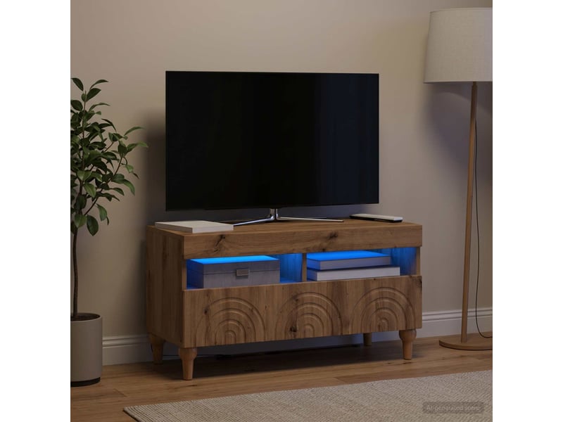  Meuble tv - banc tv - meuble de rangement led chêne artisanal bois d'ingénierie  - Conforama D