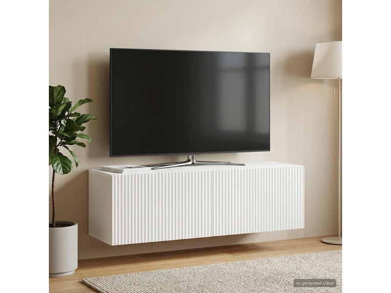  Meuble tv - banc tv - meuble de rangement mural blanc 98 x 31 x 30 cm bois d'ingénierie  - Conforama D