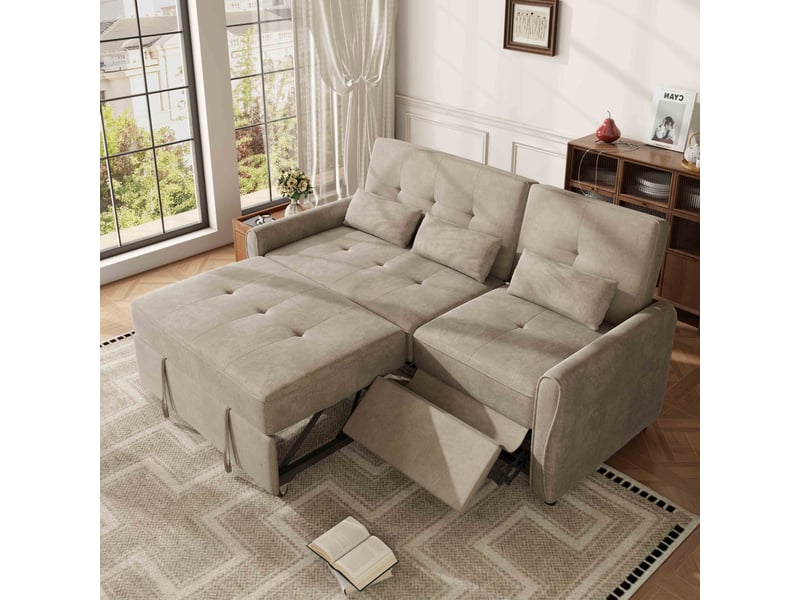  Canapé convertible 3 places 176x148x83 cm, canapé-lit extensible 3 en 1 avec dossier réglable 3 positions, repose-pieds intégré,tissu chenille-marron  - Conforama E