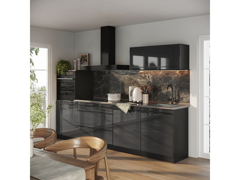 Vicco cuisine, anthracite haute brillanceanthracite, 280cm plan de travail chêne doré - Conforama C