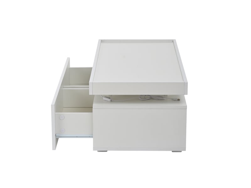  Table basse led avec 2 tiroirs et niche pour salon 95×45×35 cm en panneaux de particules blanc  - Conforama D