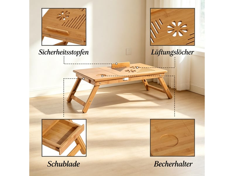  Table de lit pliable et inclinable en bambou 55 x 35 x 32.5 cm T5828P543145 - Conforama D