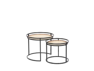 Tables gigognes (lot de 2) - métal et rotin - bari - noir