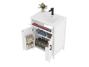 Meuble salle de bain sur pied meuble vasque 60 cm blanc moderne avec vasque en céramique intégrée