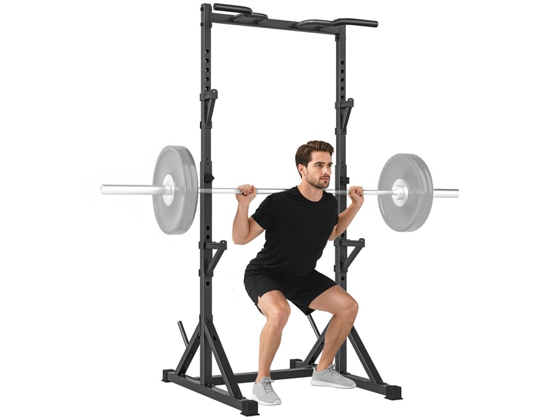  Tour de musculation autoportante avec supports pour haltères, en acier, supportant jusqu'à 200 kg, noire.  - Conforama A