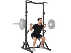 Tour de musculation autoportante avec supports pour haltères, en acier, supportant jusqu'à 200 kg, noire.