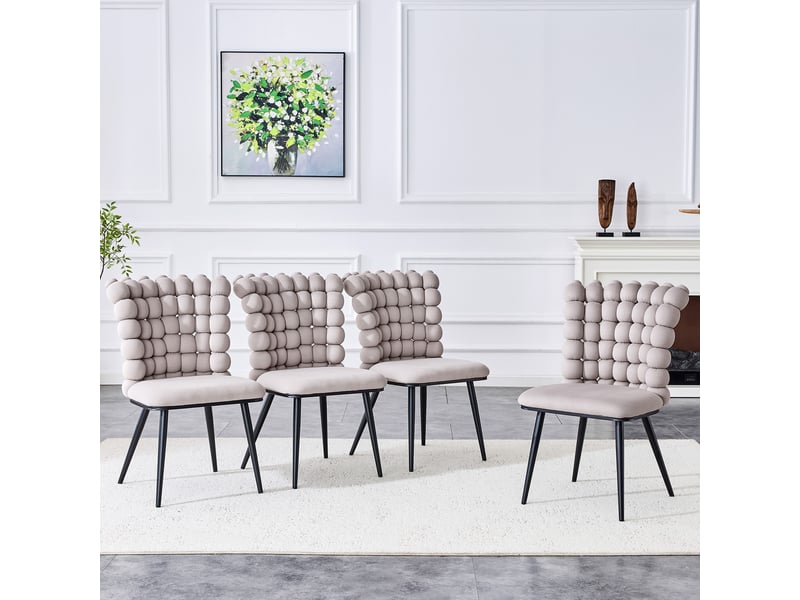  Lot de 2 chaises 54x48x88 cm salle à manger design luxe en velours gris clair, dossier à motif perlé, pieds métal noir  - Conforama D