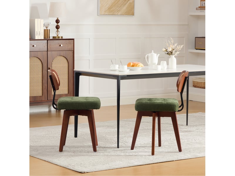  Lot de 2 chaises pivotantes 43x50x77 cm avec dossier tressé et assise en chenille, vert  - Conforama D