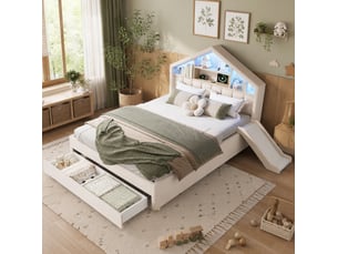 Lit cabane 140x200 cm <strong>OKWISH</strong>  <strong></strong> coloris beige