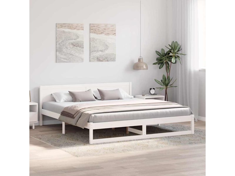  Lit double- lit adulte -  cadre de lit avec tête de lit blanc 200 x 200 cm pin massif  - Conforama B