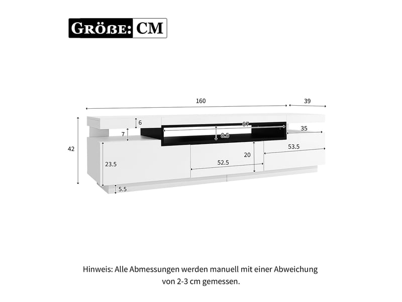  Meuble tv rangement 160 cm blanc laqué 3 tiroirs led 70 pouces salon moderne homvra  - Conforama E