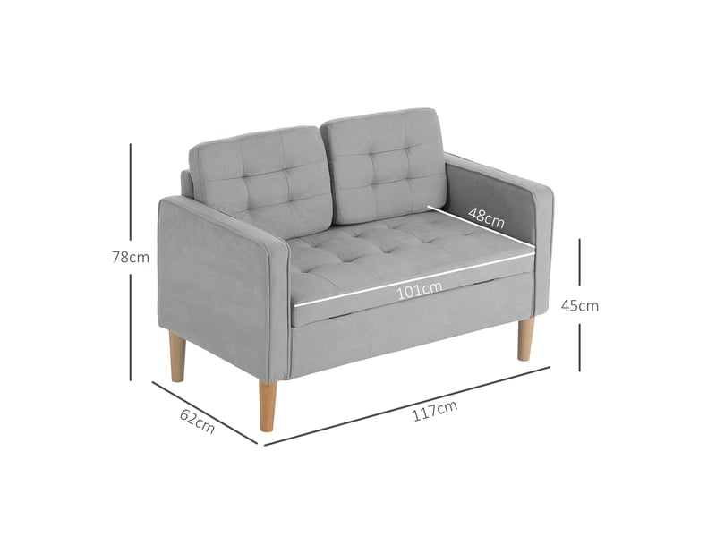  Canapé 2 places 117x62x78 cm avec rangement velours gris clair  - Conforama E