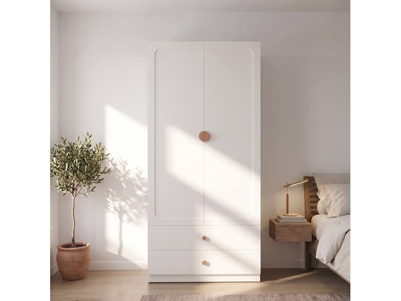  Armoire 2 portes avec penderie et 2 tiroirs 90x45x200 cm blanche  - Conforama W