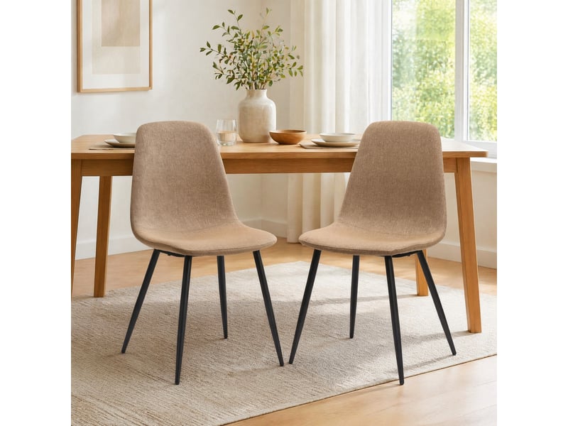  Chaise de salle à manger lot de 2 avec tissu anti-taches  - style nordique, métal et tissu marron  - Conforama B