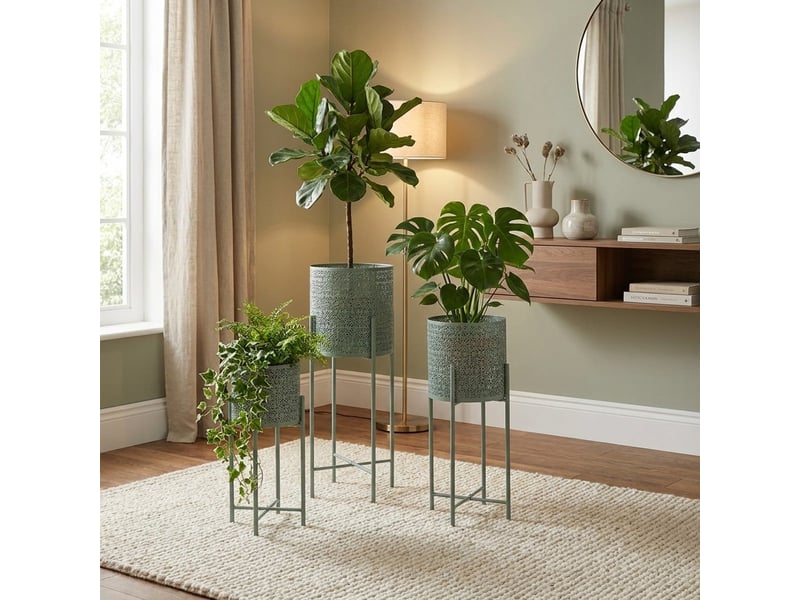  Lot de 3 porte-pots hauts en acier kalidas yes - vert foncé  - Conforama B