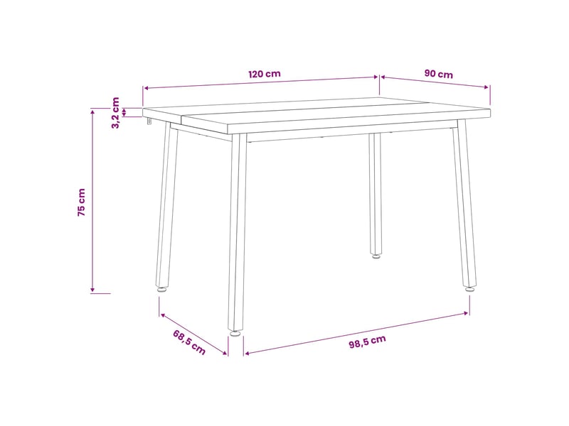  Vidaxl table à manger carrée 120 x 90 x 75 cm bois d'acacia massif  - Conforama C