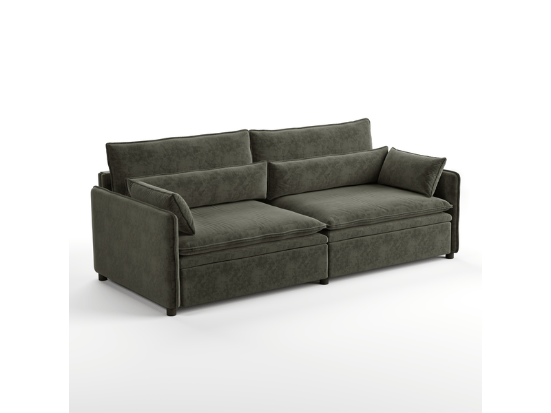 Canapé convertible 3 places 206 cm en chenille, canapé-lit 3 en 1 avec rangement, dossier réglable et coussins amovibles - gris foncé - Conforama A