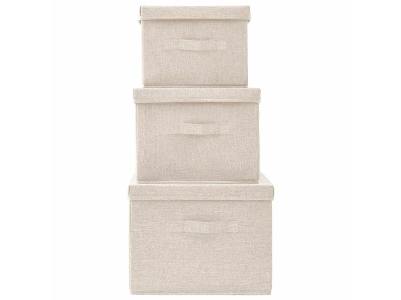  Boîtes de rangement empilables 3 pcs tissu crème  - Conforama D