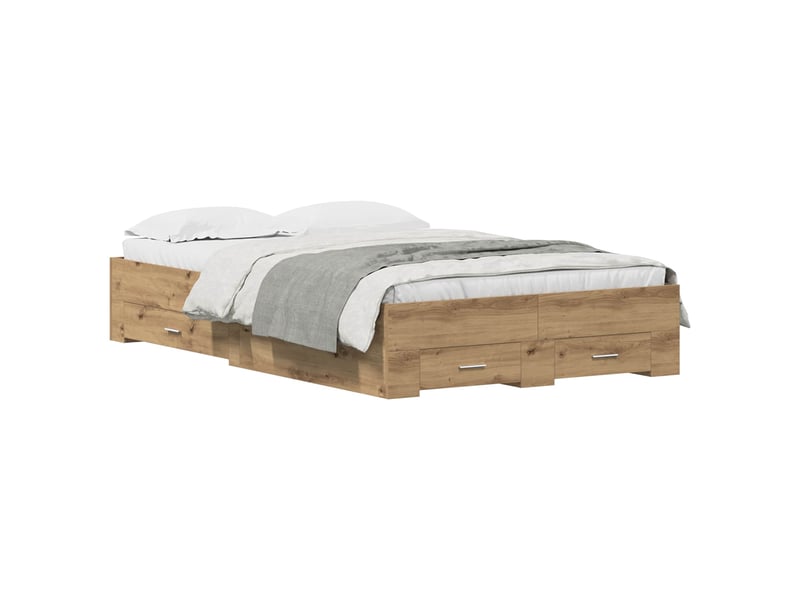  Lit double- lit adulte -  cadre de lit chêne artisanal 120 x 190 cm bois d'ingénierie  - Conforama A
