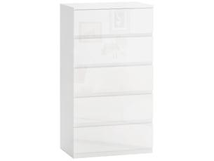 Commode moderne en bois à 5 tiroirs, anti-basculement, 55 x 33 x 100 cm, blanc brillant