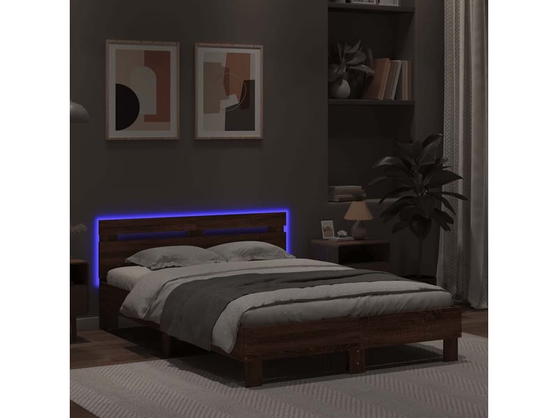  Lit double- lit adulte -  cadre de lit avec led sans matelas chêne marron 120x190 cm  - Conforama C