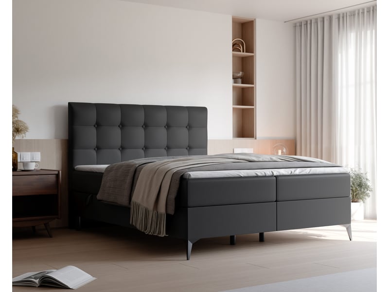  Lit coffre bailey - 180x200 cm - avec matelas et surmatelas - éco-cuir - noir BAILEY - Conforama B