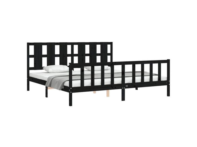  Lit double- lit adulte -  cadre de lit sans matelas noir 200x200 cm bois massif de pin  - Conforama C