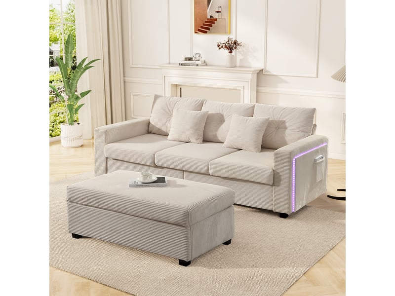  Canapé modulable, canapé 3 places, avec pouf, led, design moderne, mobilier pour espace de vie, pour salon  - Conforama E