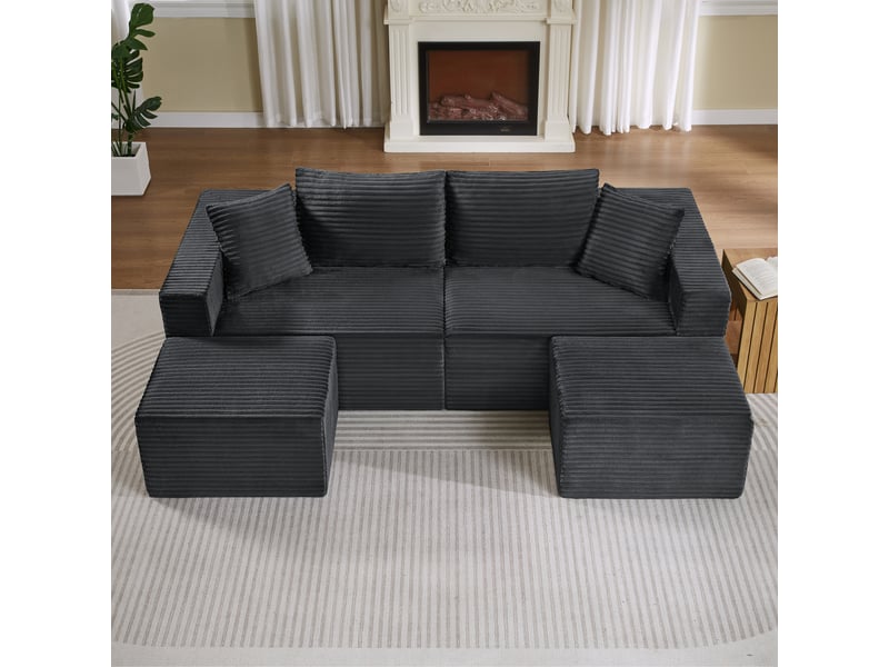 Canapé compressé modulable - mousse et ressorts ensachés - salon et chambre d’amis - velours côtelé - gris foncé CozyNest - Conforama B