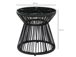 Table design tambour creux plateau en verre finition noire style bistrot forme ronde