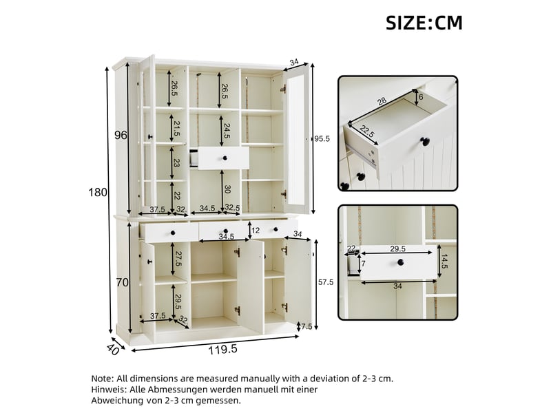  Vitrine haute 119,5x40x180 cm en mdf et verre trempé, led multicolore via app, 4 tiroirs, 5 portes et 21 rangements - blanc  - Conforama C