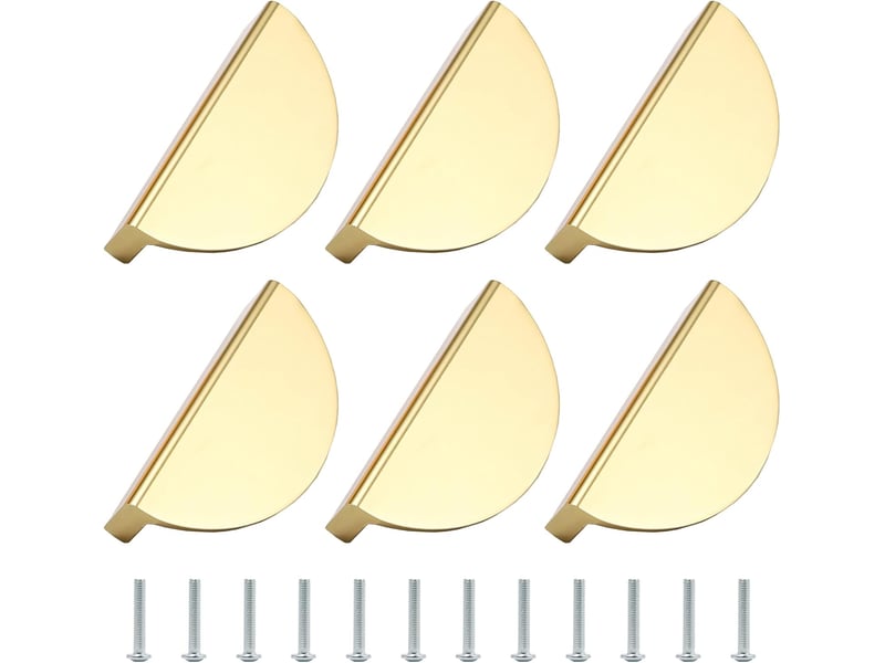  Lot de 6 poignées de meuble en forme de demi-lune, dorées, alliage d'aluminium, entraxe 64 mm, avec vis  - Conforama D